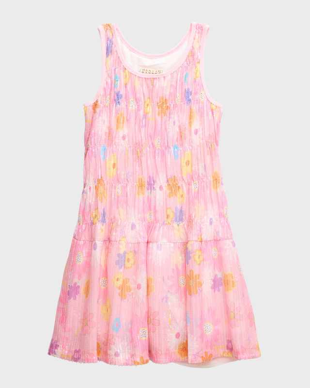 Girl's Floral-Print Sequin Dress, Size 7-
