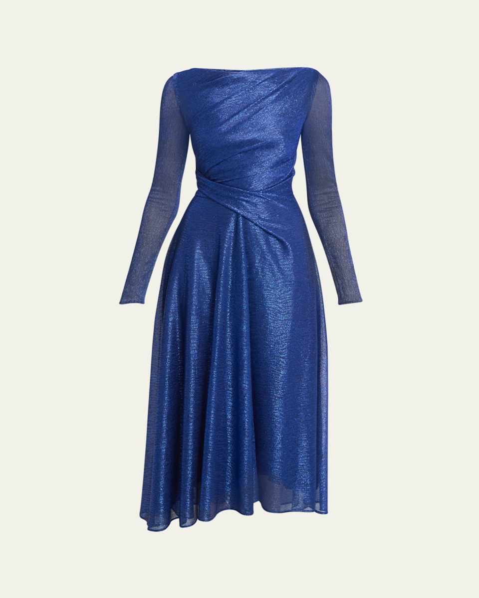 High-Low Metallic Voile Midi Dress