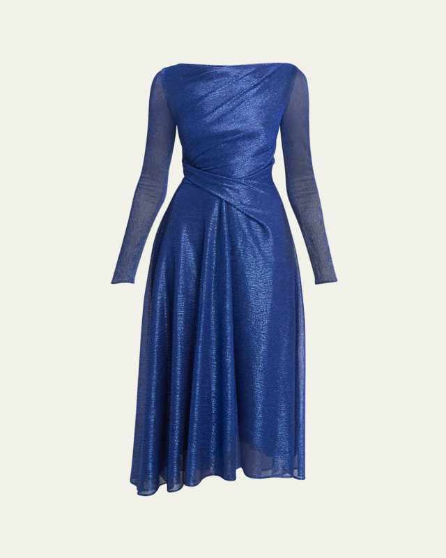 High-Low Metallic Voile Midi Dress