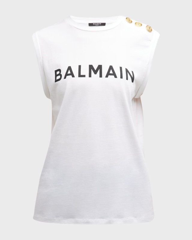 Logo Tank Top with Button Detail