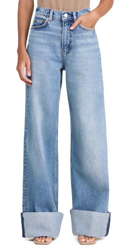 Reformation Cary Cuffed High Rise Slouchy Wide Leg Jeans Denver