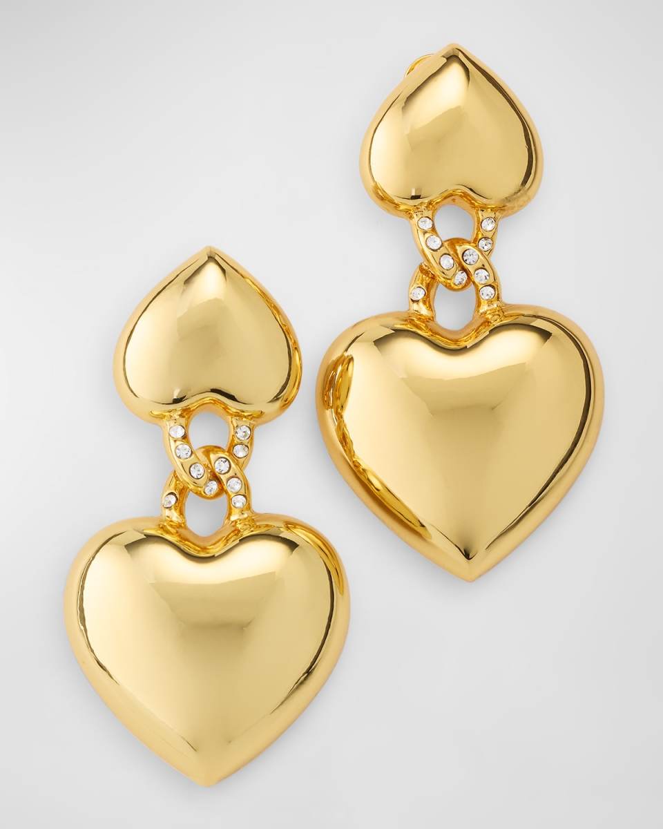 Gold-Plated Crystal Heart Drop Earrings