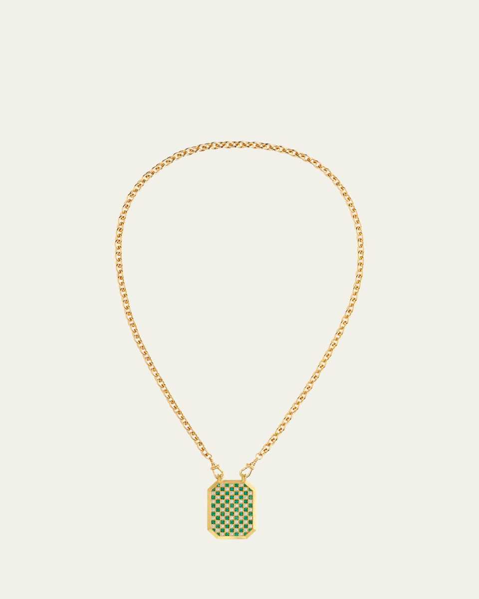 18K Yellow Gold Emerald Check Scapular Necklace on Classic Rosa Chain, 50cm