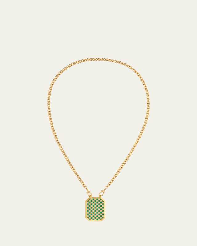 18K Yellow Gold Emerald Check Scapular Necklace on Classic Rosa Chain, 50cm