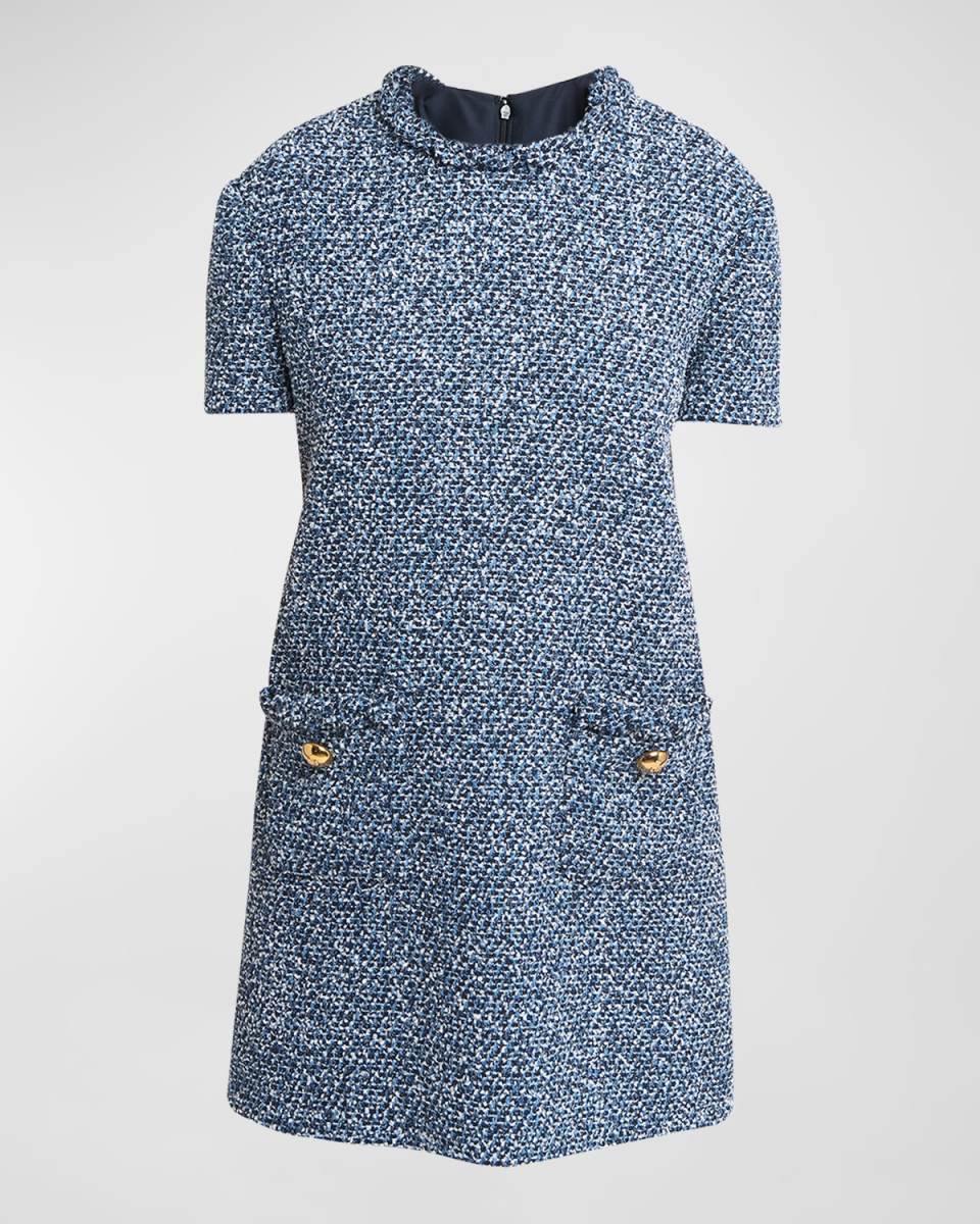 Mossi Denim Textured Tweed Mini Shift Dress