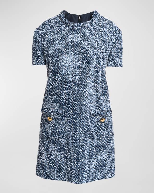 Mossi Denim Textured Tweed Mini Shift Dress