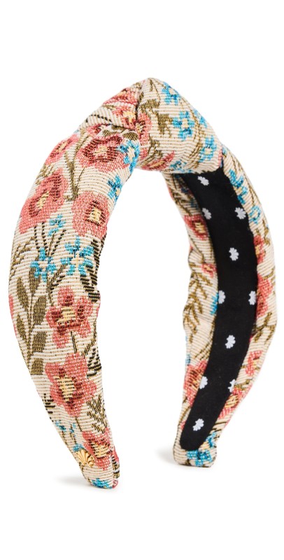 Lele Sadoughi Floral Brocade Knotted Headband Coral