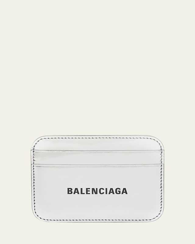 Logo Metallic Leather Card Holder