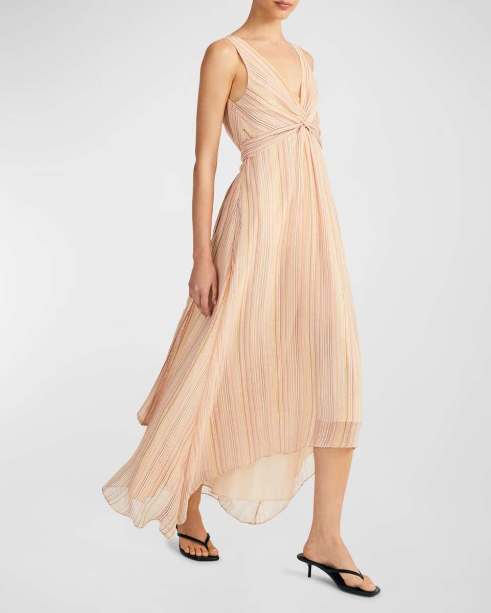 Anna Stripe V-Neck Midi Dress