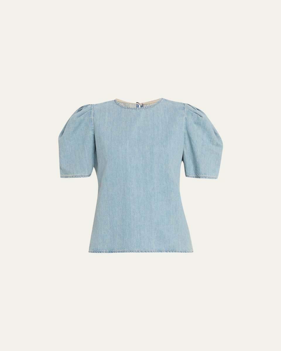 Denim Draped-Sleeve Blous