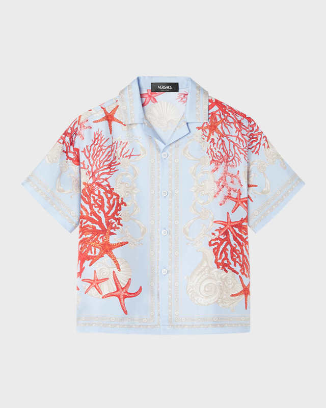Boy's De La Mer-Print Button Down Shirt, Size 4-