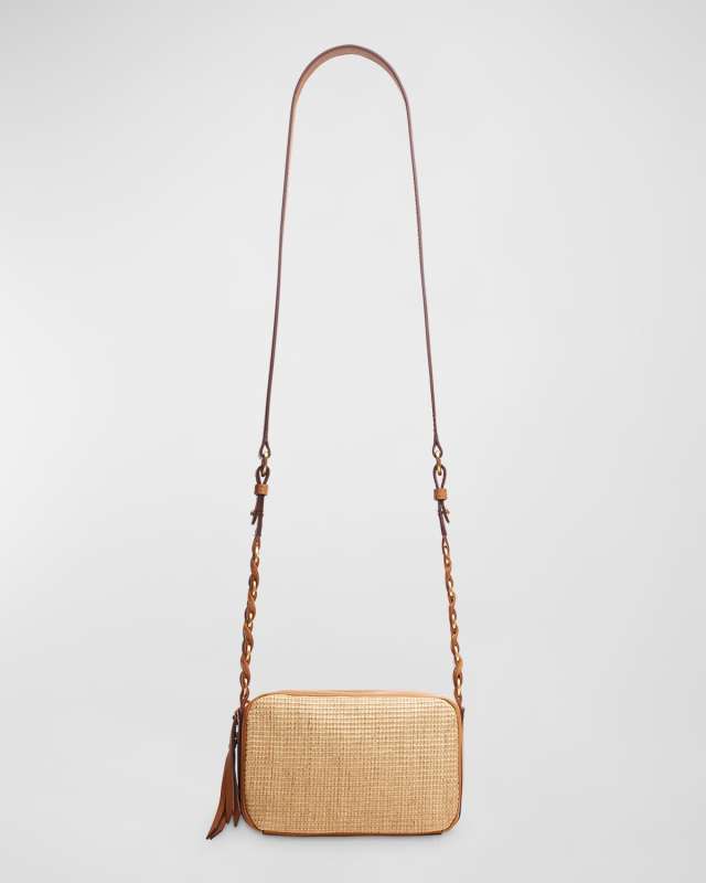 Cami Straw & Leather Camera Crossbody Bag