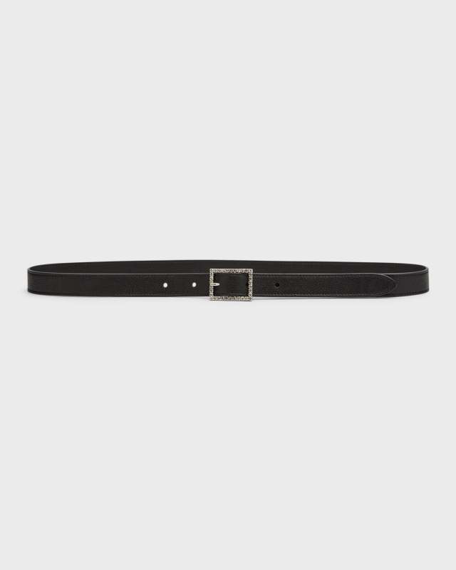Embellished Buckle Skinny Leather Belt
