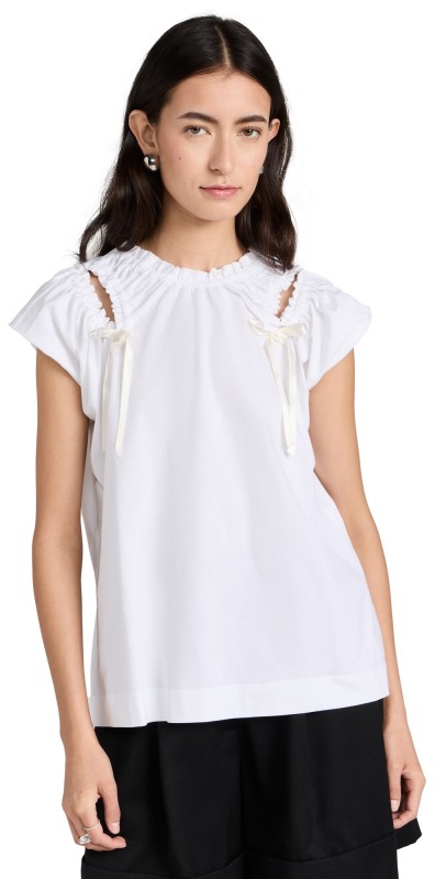 Simone Rocha Capleeve T-Shirt withhoulder Bite and Bow White