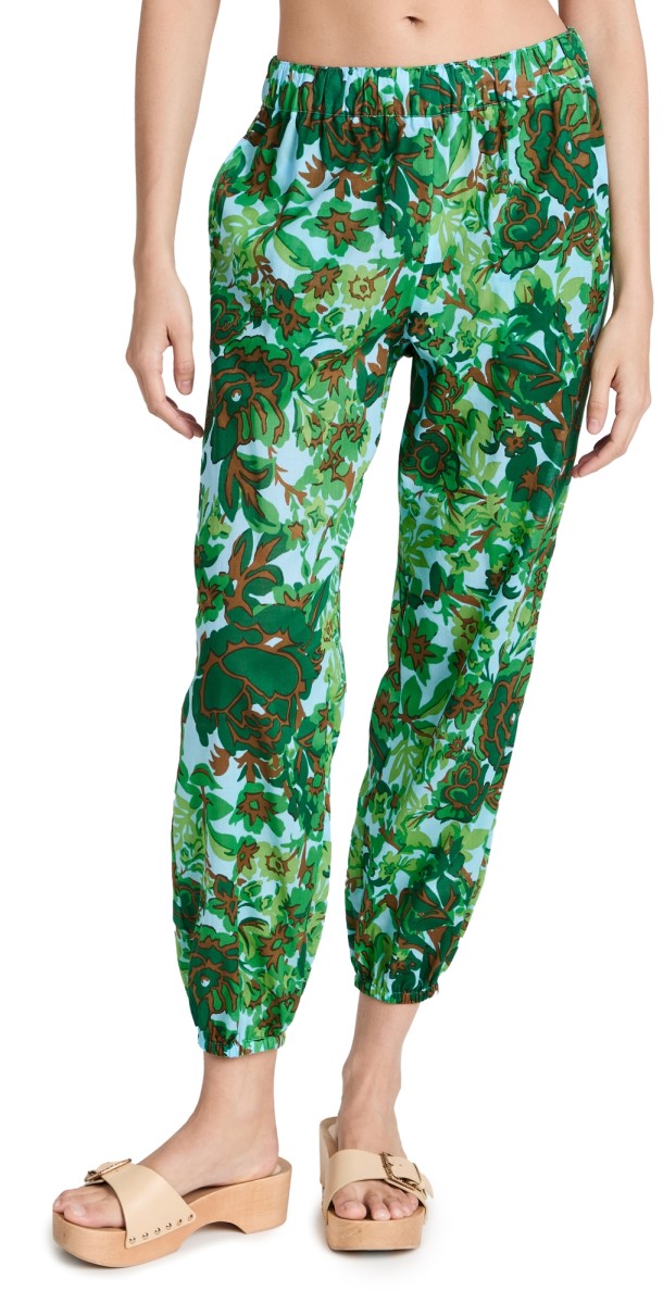 Tory Burch Printed Beach Pants Green Rayure Fleurie