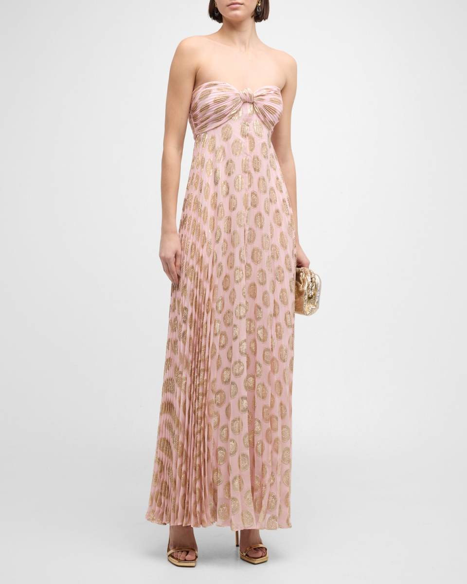 Maryana Strapless Pleated Metallic Dress