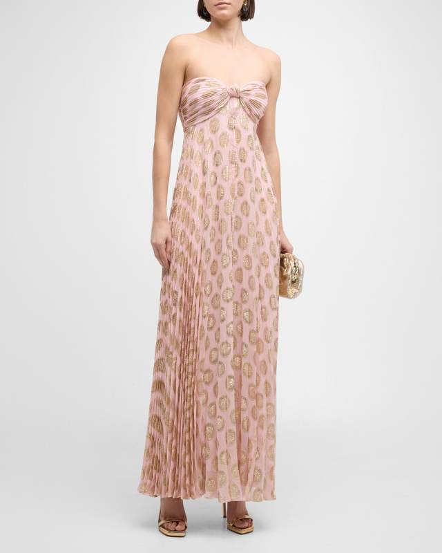 Maryana Strapless Pleated Metallic Dress