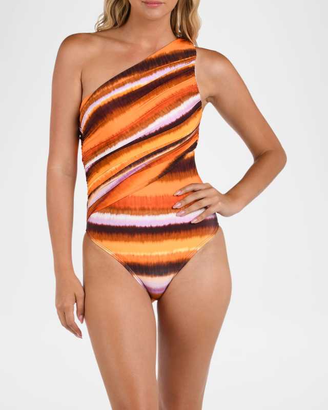 Sunset Shirred Asymmetric One-Piece Swimsuit