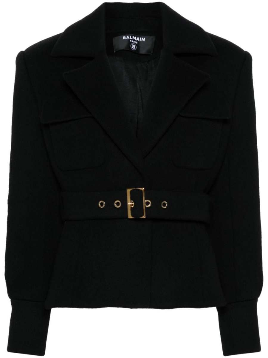 notched-lapel belted jacket