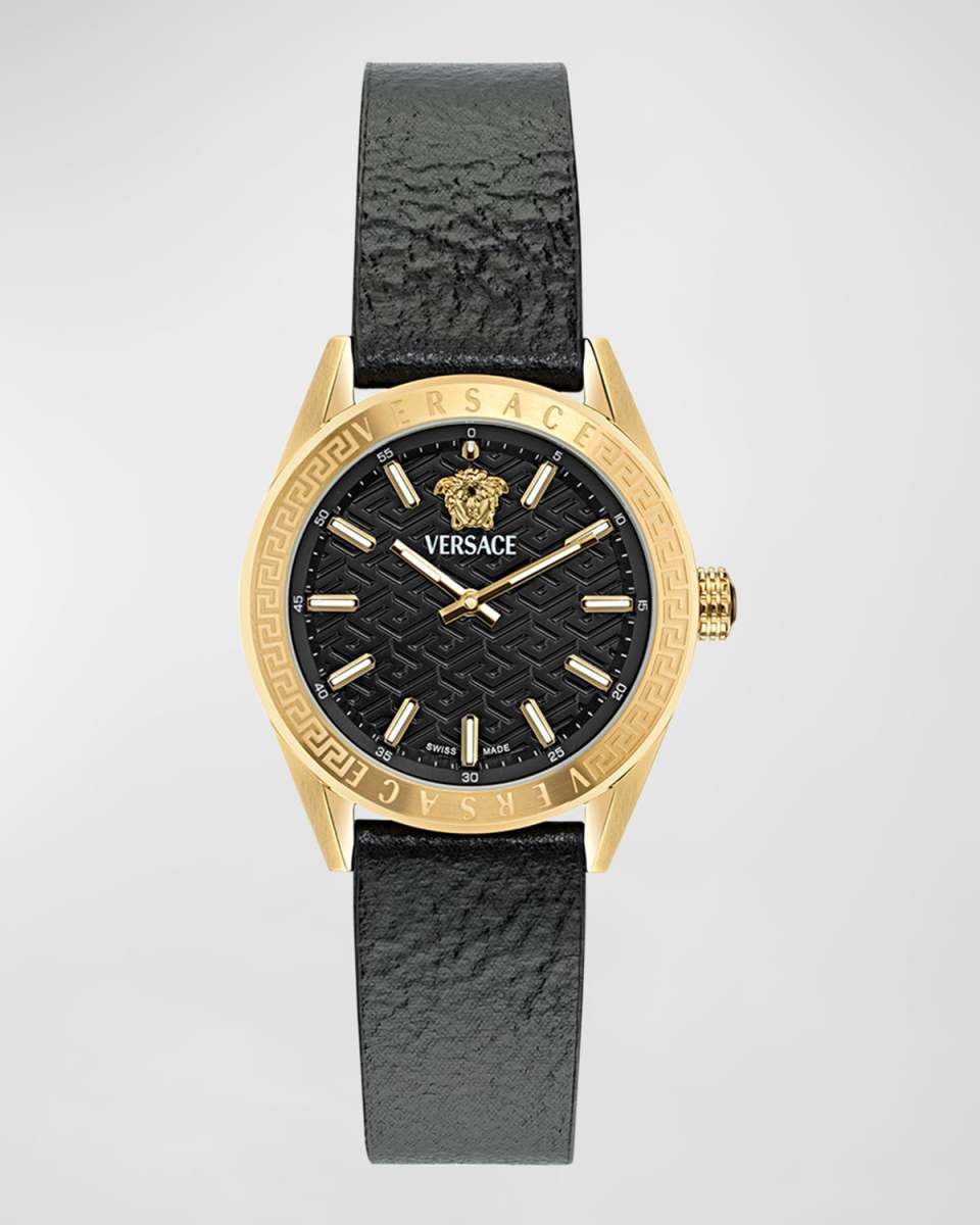 36mm V-Code Watch with Calf Leather Strap, Yellow Gold/Black