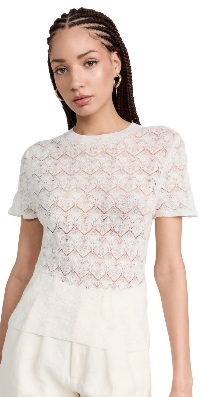 Vince Fine Lace Crew Neck Off White