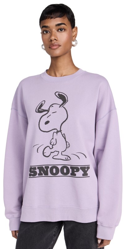 RE/DONE Oversized Crewneck Snoopy Dancing Sweatshirt Lavender
