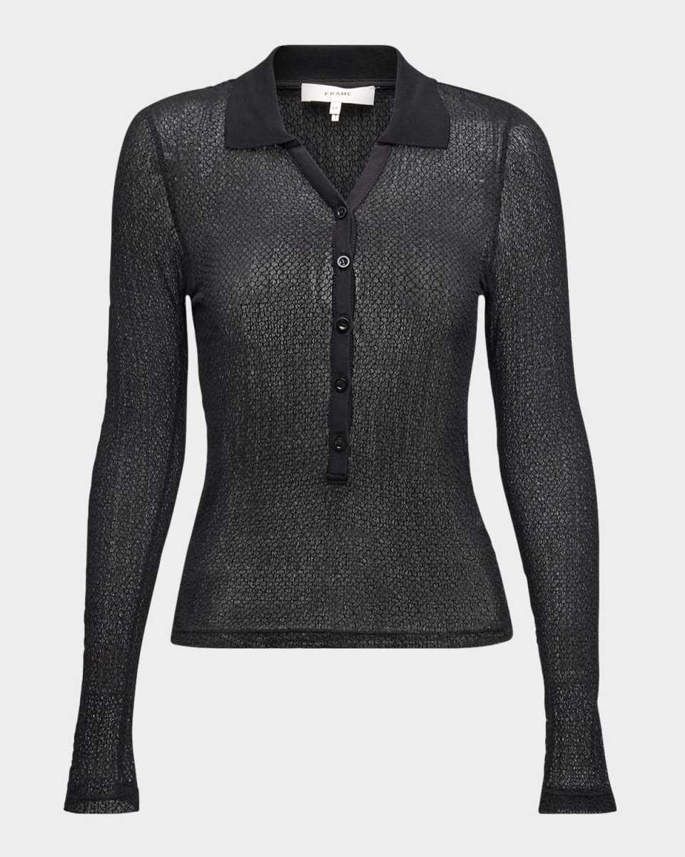 Sheer Mesh Lace Polo Top