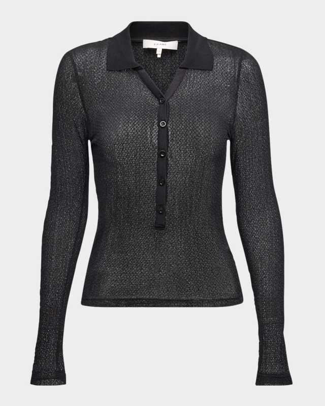 Sheer Mesh Lace Polo Top