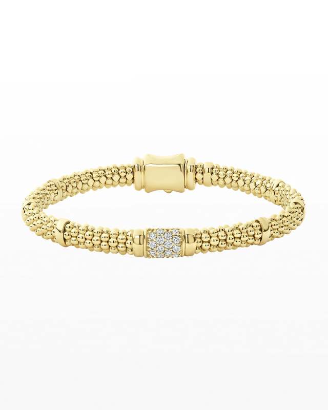 18k Caviar Gold Diamond Rope 6mm Bracelet, Size M