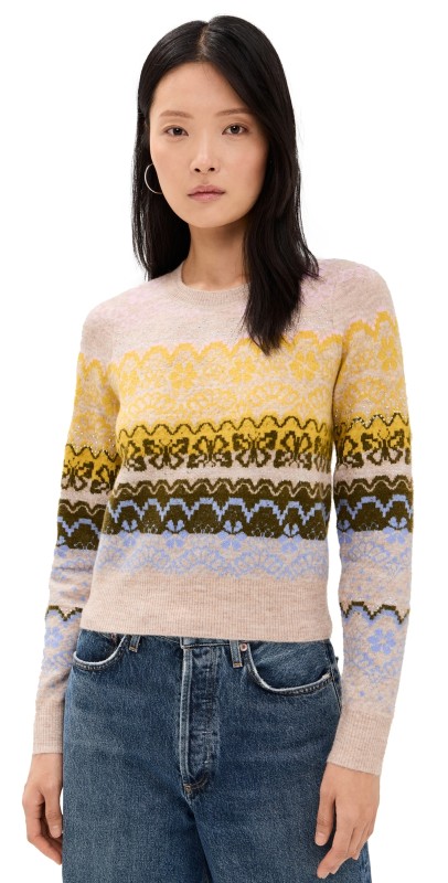 Cinq à Sept Lace Fair Isle Pullover Oatmeal Multi