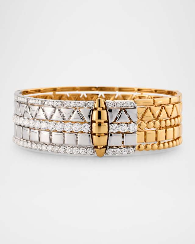 18K Yellow and White Gold Bangle Bracelet with Diamonds
