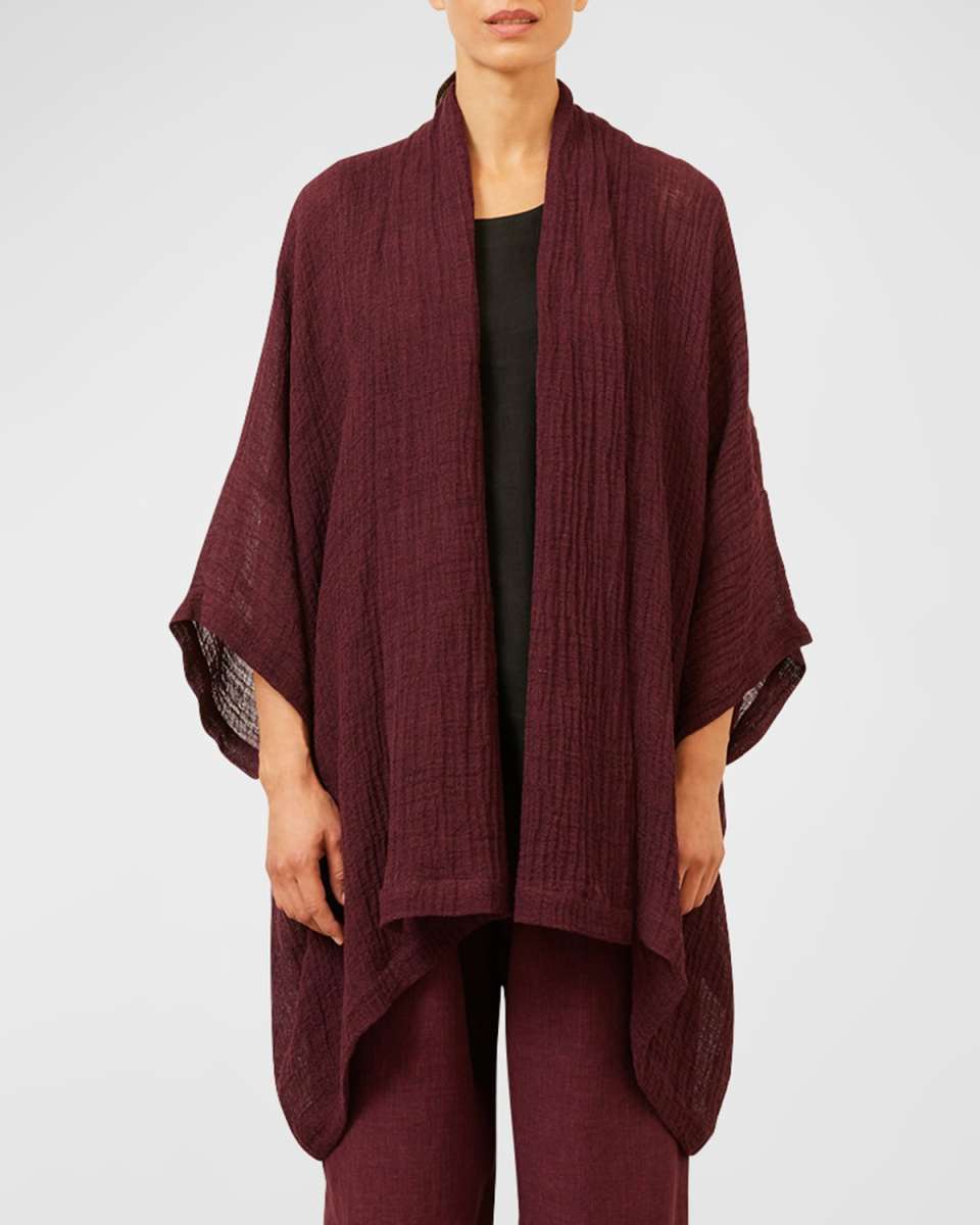 Wide Short-Sleeve Scrunch Shawl-Collar Jacket (Long Plus Length)