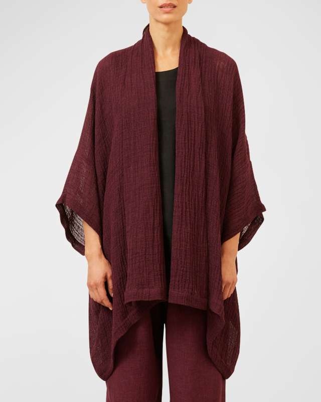 Wide Short-Sleeve Scrunch Shawl-Collar Jacket (Long Plus Length)