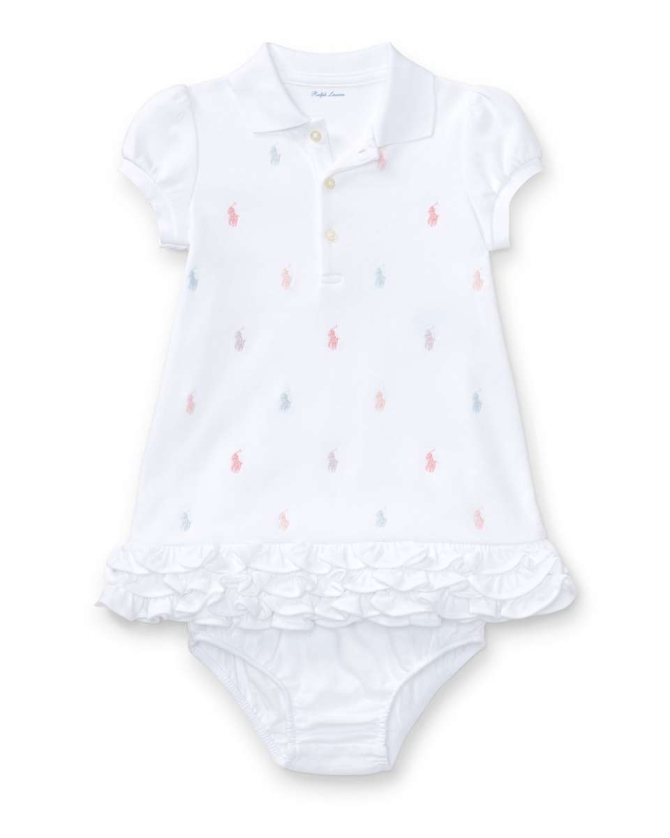 Logo Embroidery Ruffle Hem Polo Dress With Bloomers, Size 6M-