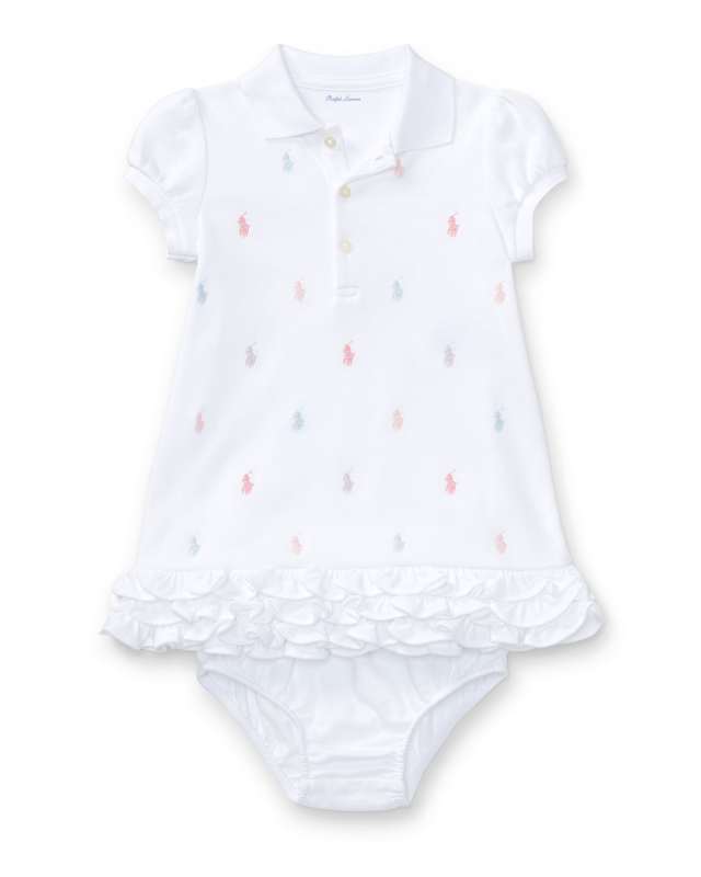 Logo Embroidery Ruffle Hem Polo Dress With Bloomers, Size 6M-