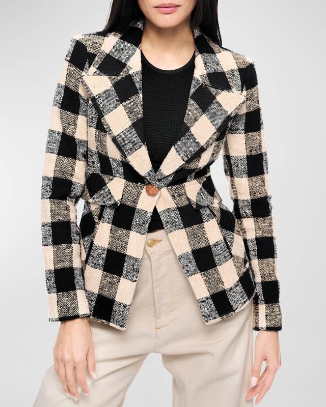 Tailored Two-Tone Check Cutaway Blazer