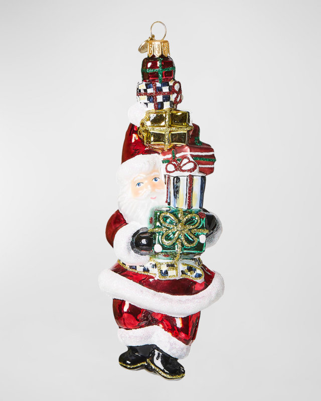Cozy Christmas Gifting Santa Glass Ornament