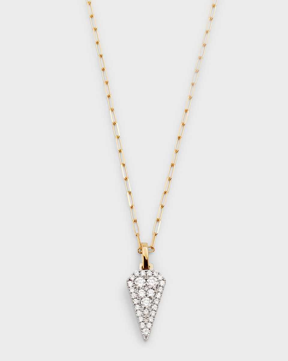 18K Yellow and White Gold Medium Arrow Diamond Pendant on Mini Paperclip Chain