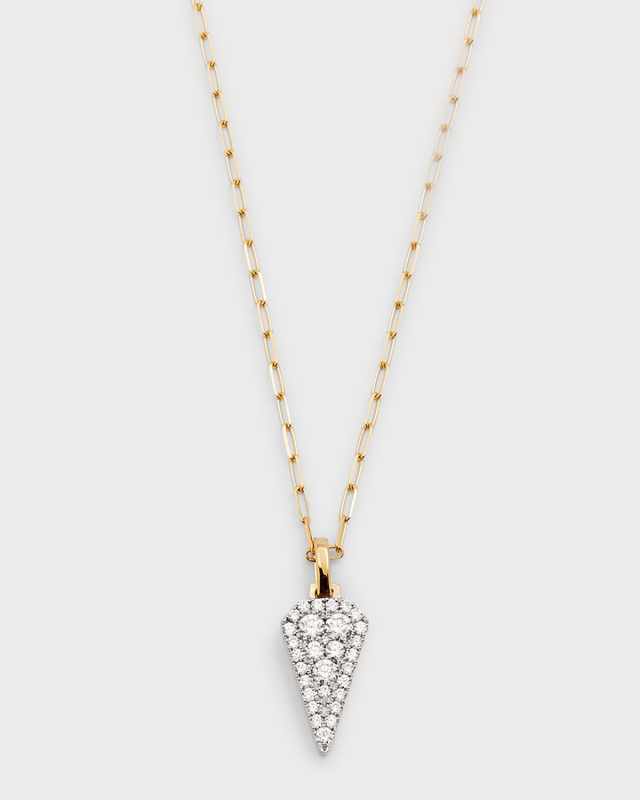 18K Yellow and White Gold Medium Arrow Diamond Pendant on Mini Paperclip Chain