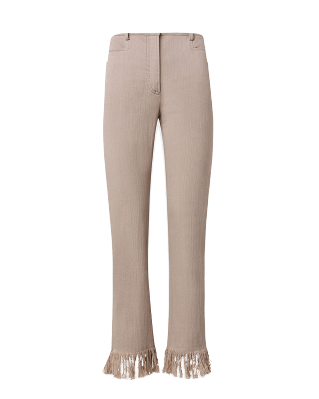 Marli Mid-Rise Straight-Leg Ankle Fringe-Hem Stretch Denim Pants