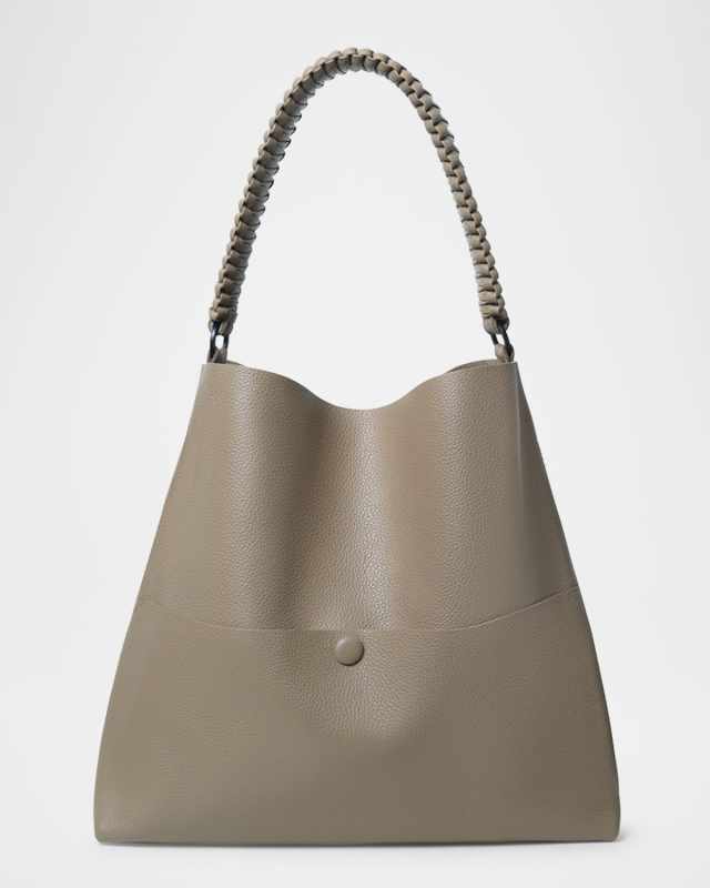 Medium Slim Grained Leather Tote Bag