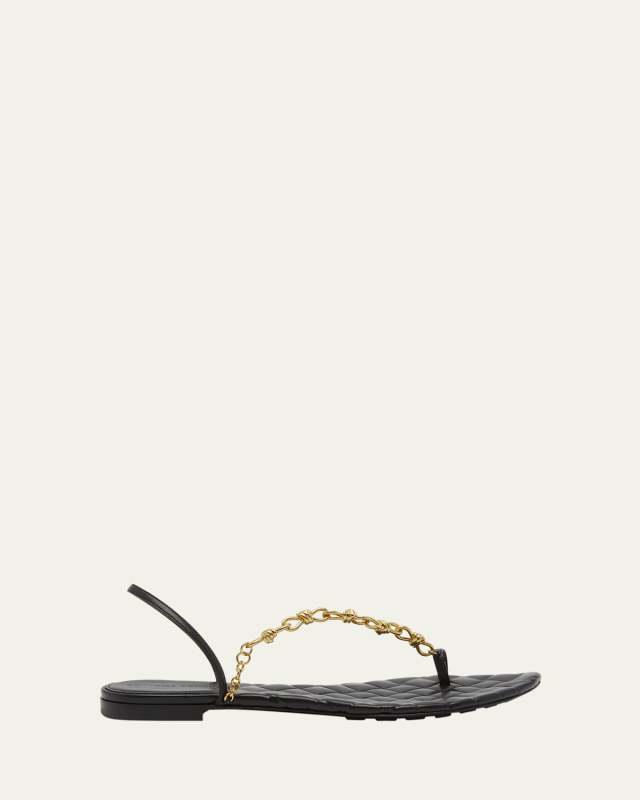 Leather Chain Toe-Ring Flat Sandals