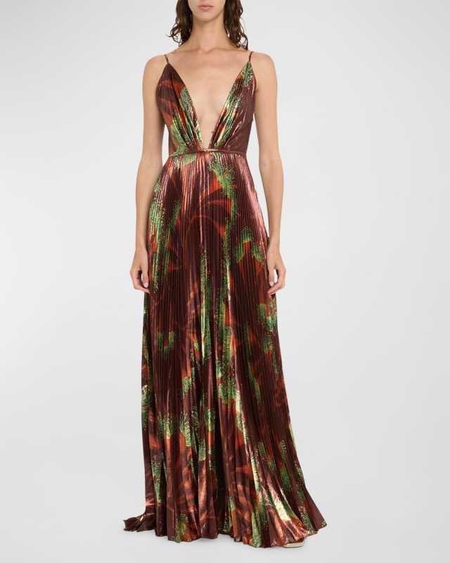 Western Gardens Pleated Silk Maxi Dress
