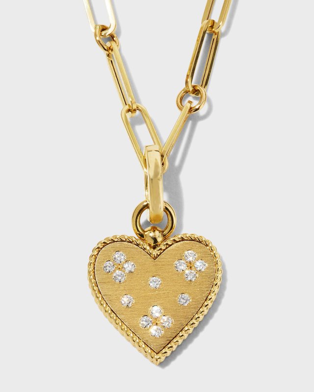 18K Small Diamond Heart Medallion Necklace