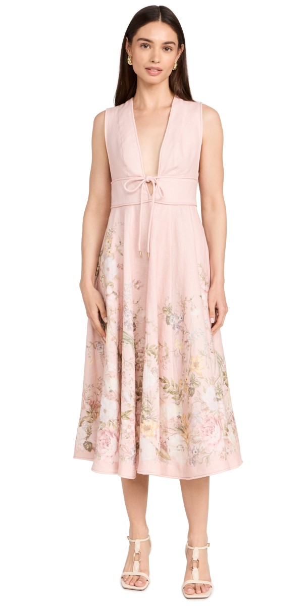 Zimmermann Waverly Plunge Midi Dress Pink Floral