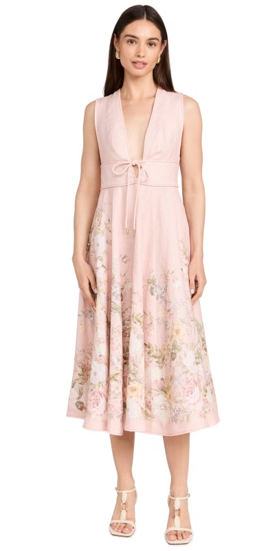 Zimmermann Waverly Plunge Midi Dress Pink Floral