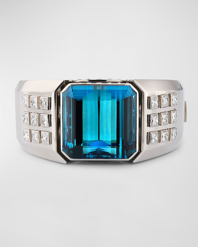 Estate De Vroomen 18K Yellow Gold and Platinum Aquamarine Bracelet with Diamonds