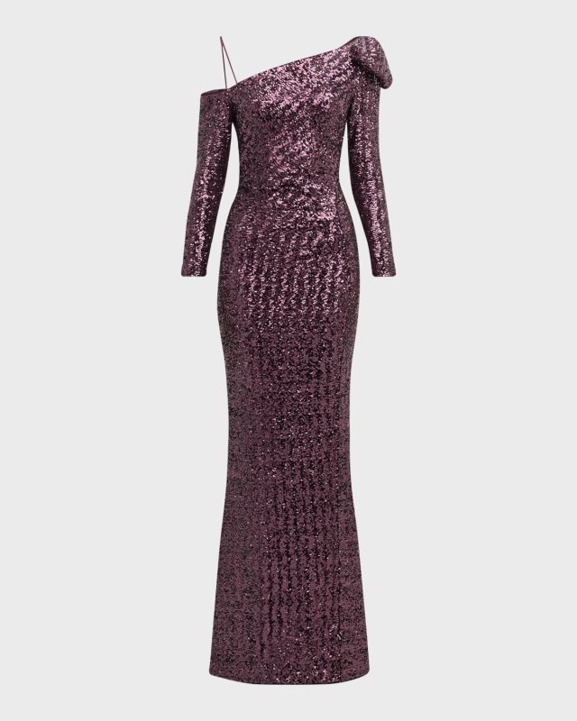 One-Shoulder Sequin Column Gown