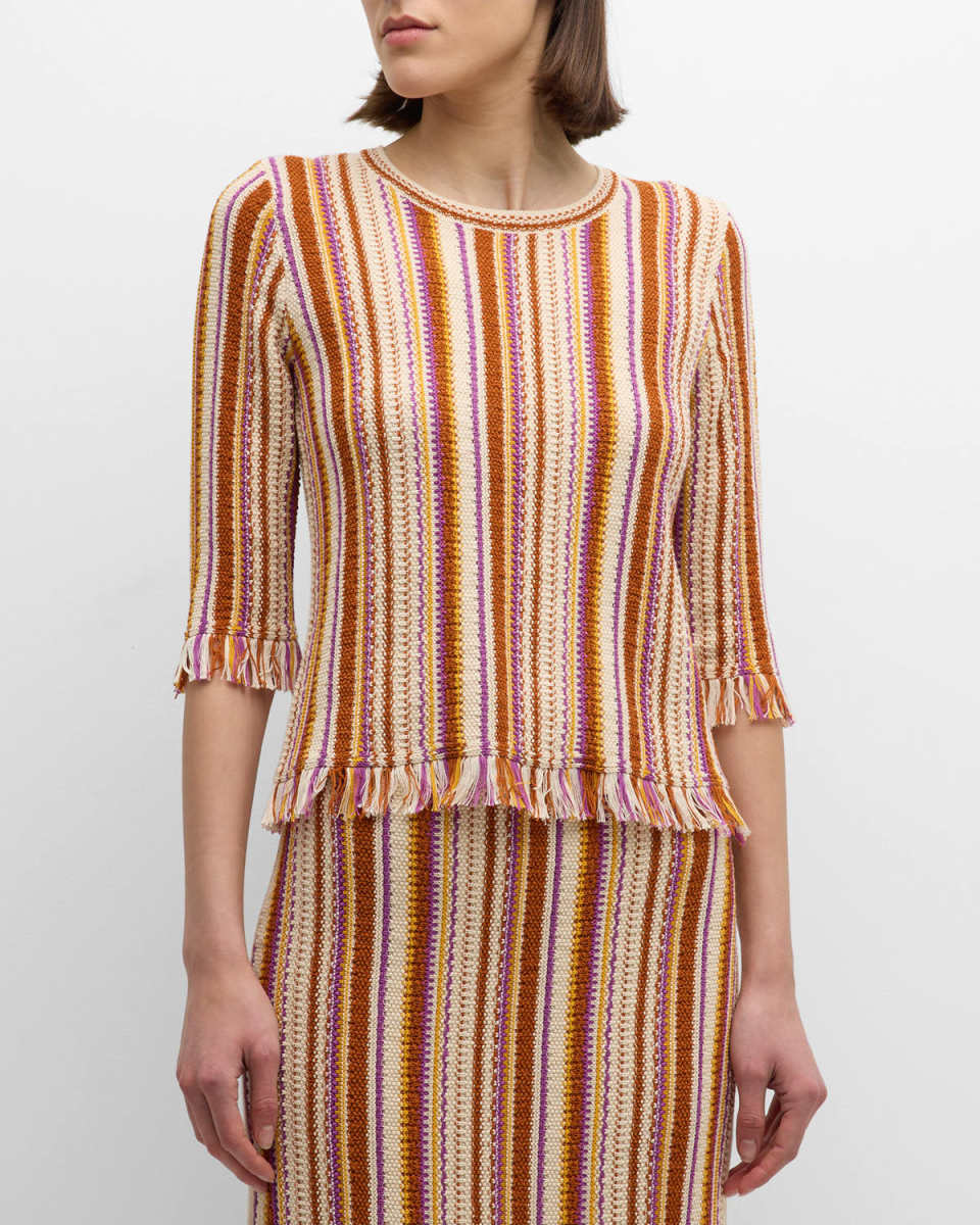 Amira Striped Fringe-Trim Sweater
