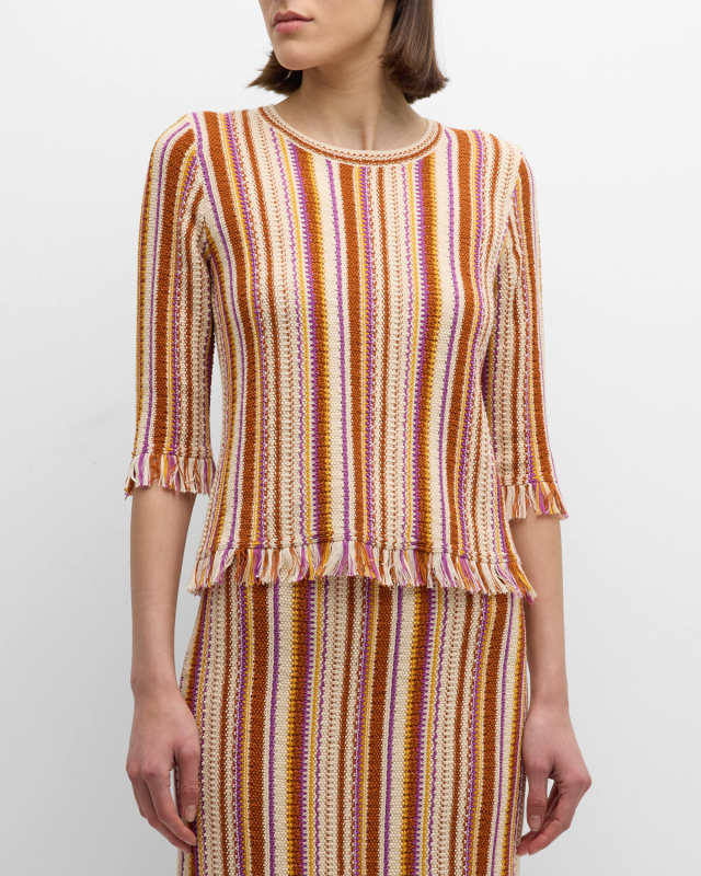 Amira Striped Fringe-Trim Sweater